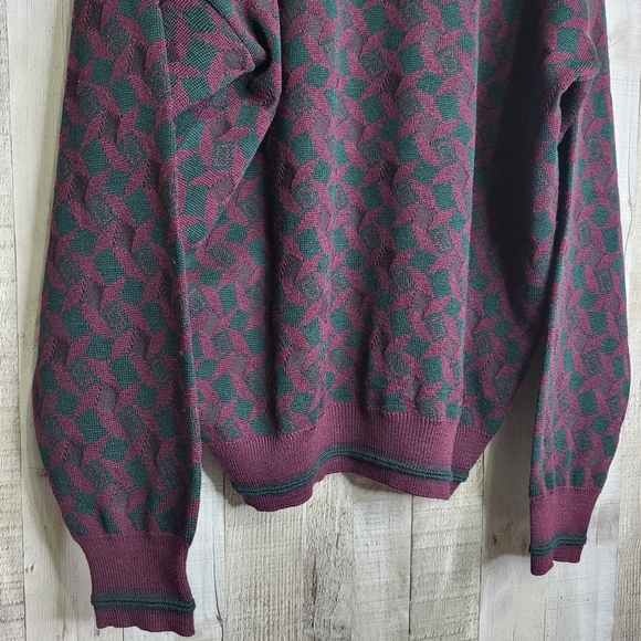 Maglifico Florance Men's Burgundy Patterned Sweater. Size XL Merino Wool Italy - Picture 6 of 10